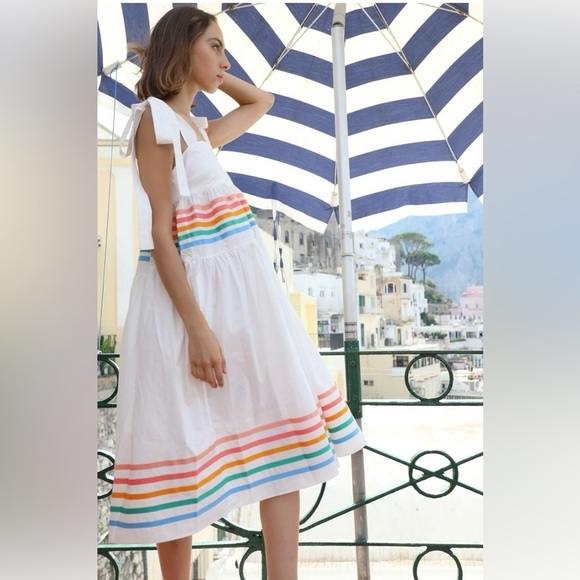 Paper London Laura Rainbow Stripes Sleeveless Tiered Sundress Tie Strap Casual - Picture 2 of 11